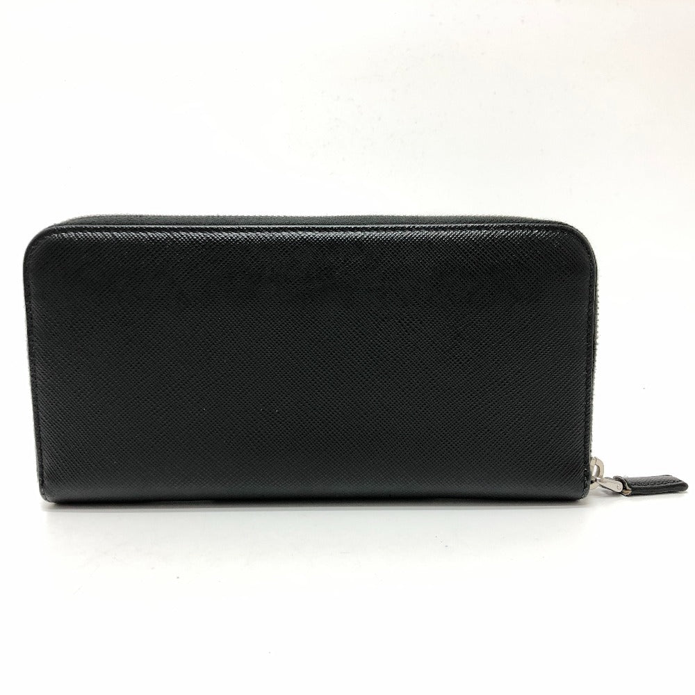 PRADA Long Wallet Purse 2ML506 saffiano leather black Triangle logo Zip Around Women Used Authentic