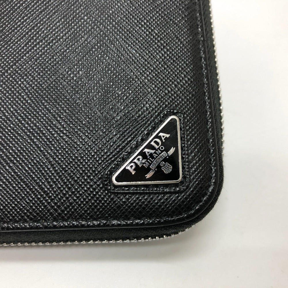 PRADA Long Wallet Purse 2ML506 saffiano leather black Triangle logo Zip Around Women Used Authentic