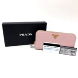 PRADA Long Wallet Purse 1ML506 saffiano leather pink logo Zippy wallet Women Used Authentic