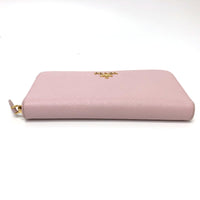 PRADA Long Wallet Purse 1ML506 saffiano leather pink logo Zippy wallet Women Used Authentic