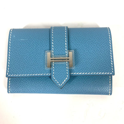 HERMES Card Case leather blue Bean Women Used Authentic