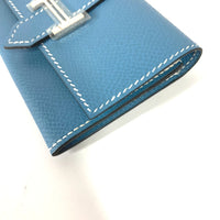 HERMES Card Case leather blue Bean Women Used Authentic