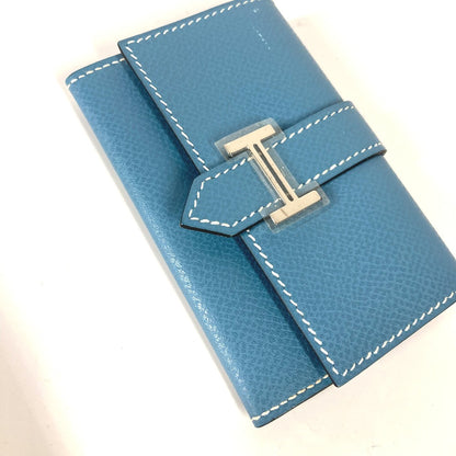 HERMES Card Case leather blue Bean Women Used Authentic