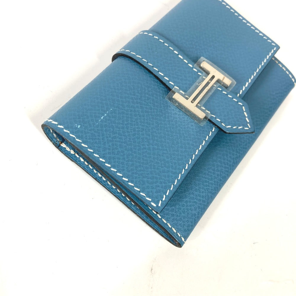 HERMES Card Case leather blue Bean Women Used Authentic