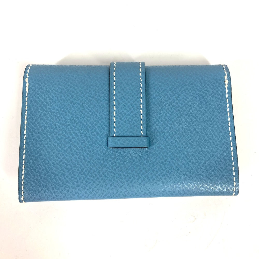 HERMES Card Case leather blue Bean Women Used Authentic