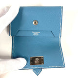 HERMES Card Case leather blue Bean Women Used Authentic