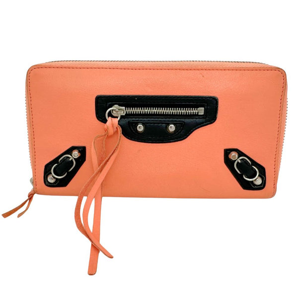 BALENCIAGA Long Wallet Purse Zip Around Calfskin pink Women Used Authentic
