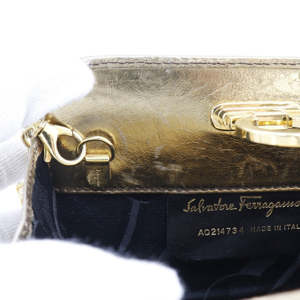 Salvatore Ferragamo Shoulder Bag AQ214734 Calfskin gold Gancini ChainShoulder