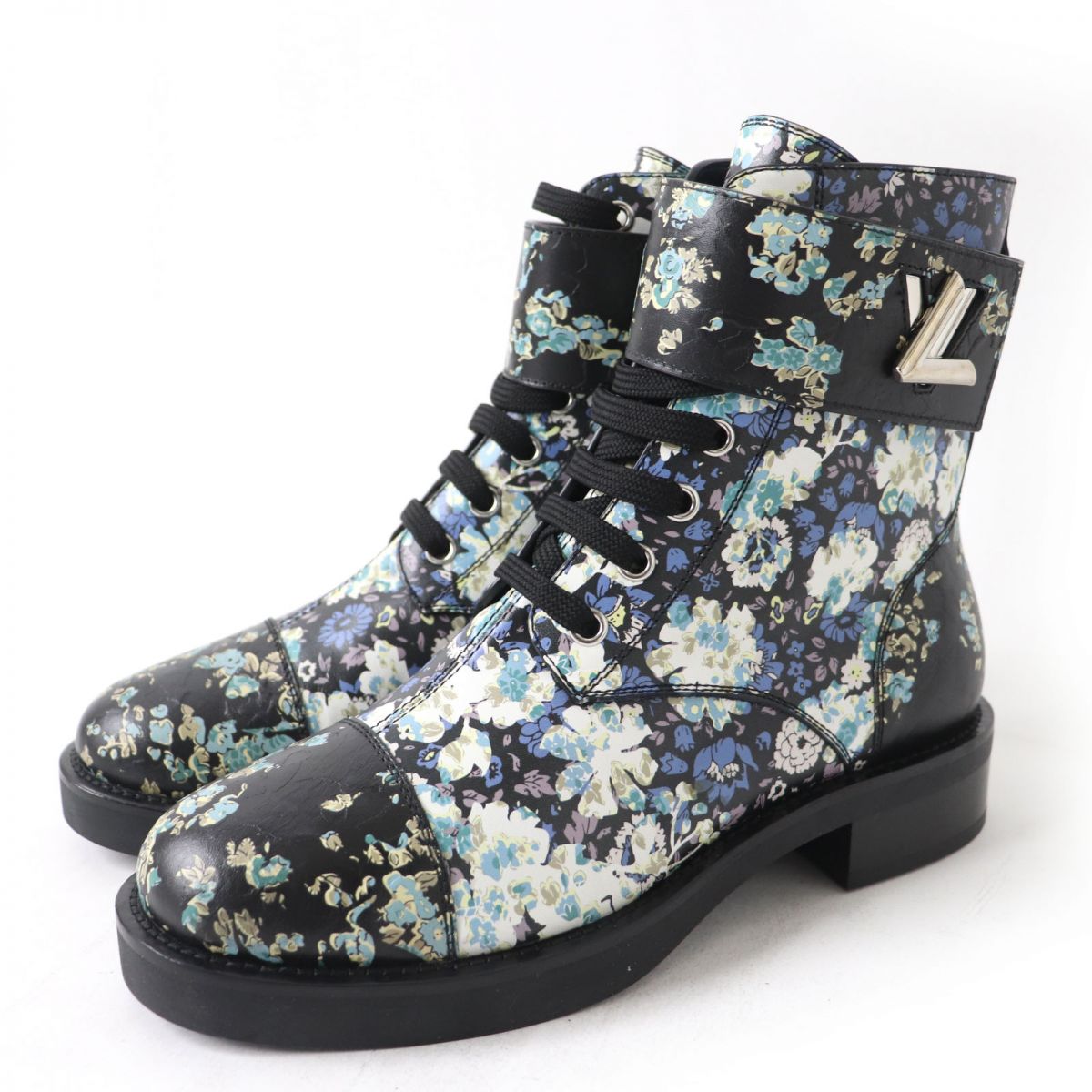 LOUIS VUITTON boots leather Black x multicolor 37