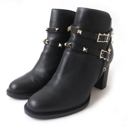 VALENTINO boots leather black ankle boots short boots Rock studs 36