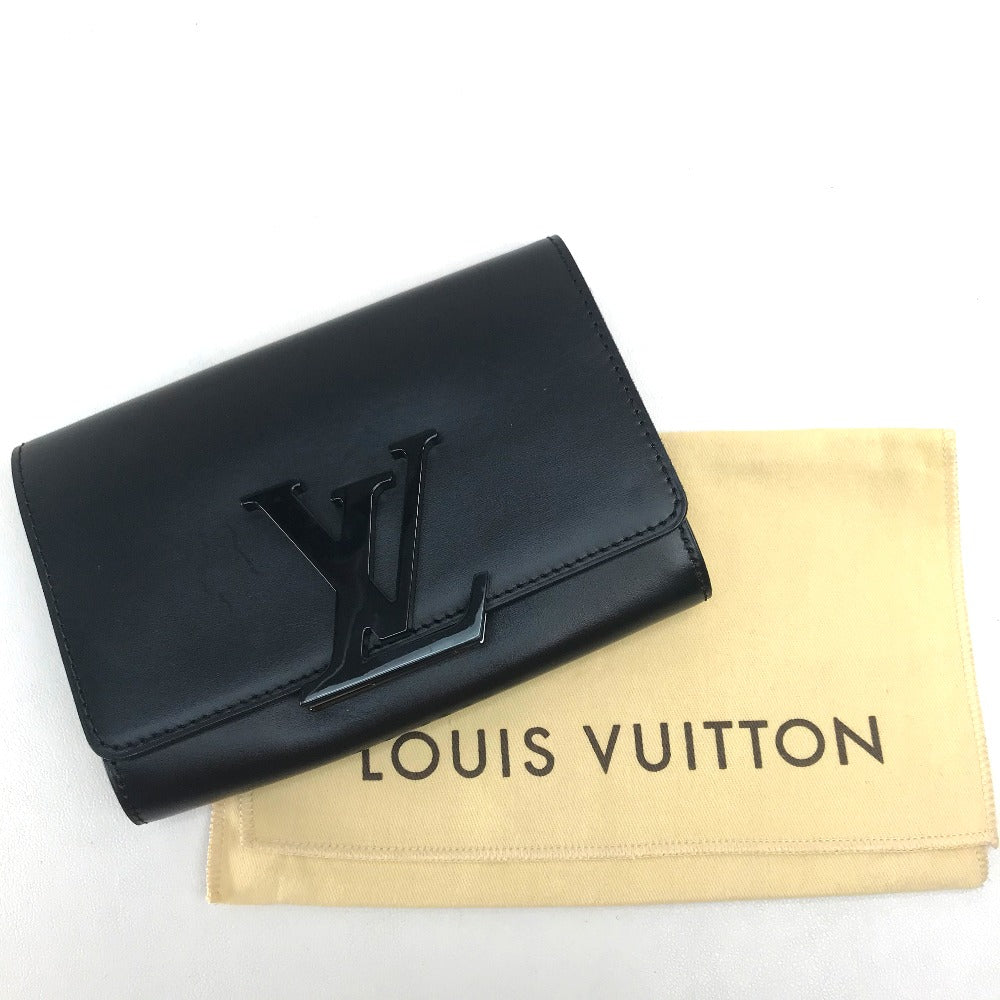 LOUIS VUITTON Clutch bag leather black LV logo Pochette Louise EW Women Used Authentic