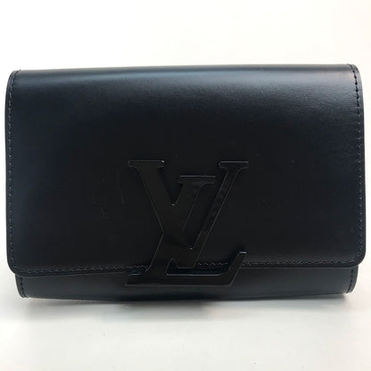 LOUIS VUITTON Clutch bag leather black LV logo Pochette Louise EW Women Used Authentic