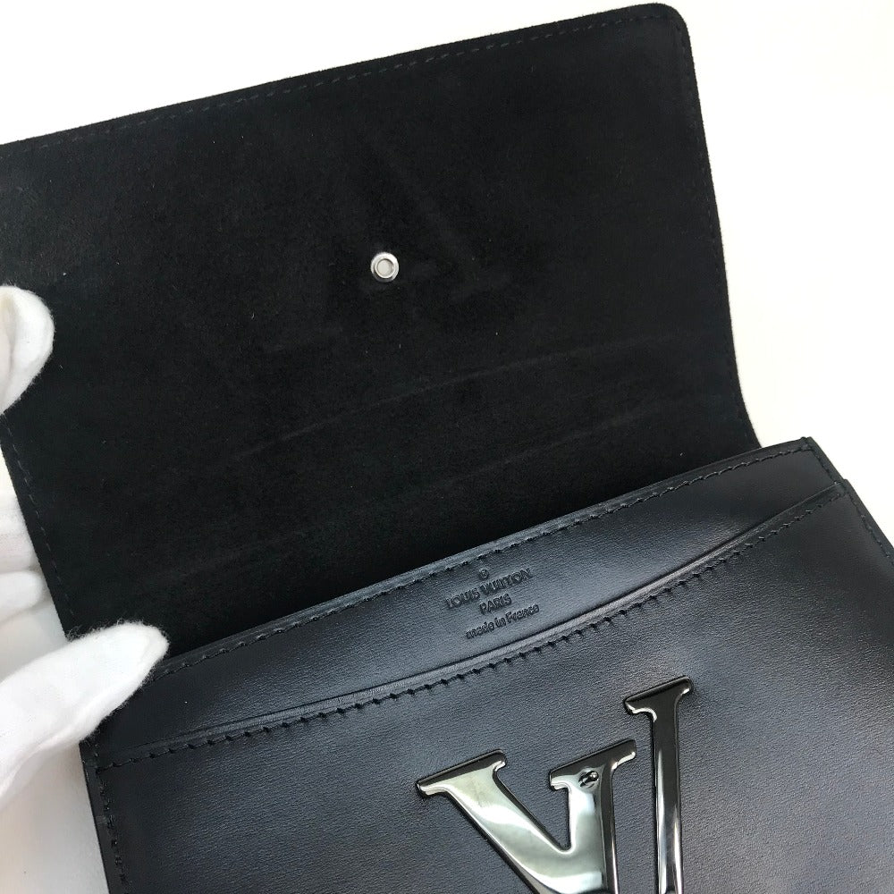 LOUIS VUITTON Clutch bag leather black LV logo Pochette Louise EW Women Used Authentic