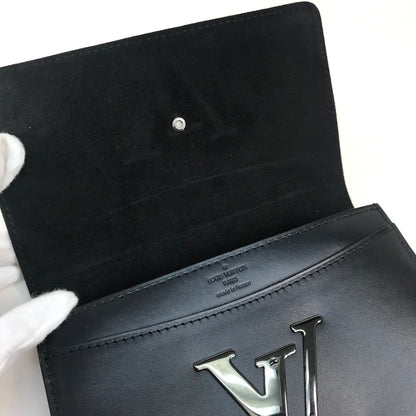 LOUIS VUITTON Clutch bag leather black LV logo Pochette Louise EW Women Used Authentic