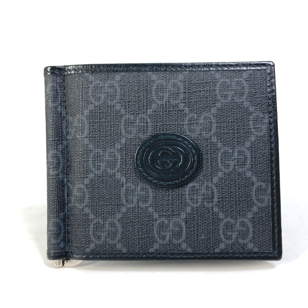 GUCCI Folded wallet 700686 GG Supreme Canvas black GG money clip Interlocking G Card Case Wallet mens Used Authentic