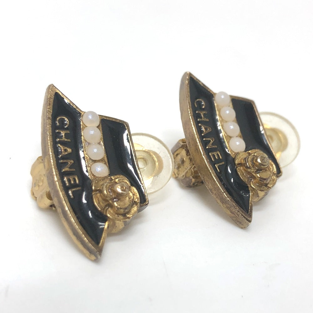 CHANEL Earring Gold Plated black Hat motif Women Used Authentic