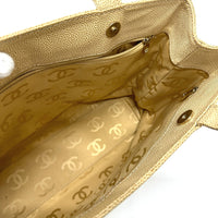 CHANEL Tote Bag Caviar skin beige COCO Mark CC Women Used Authentic