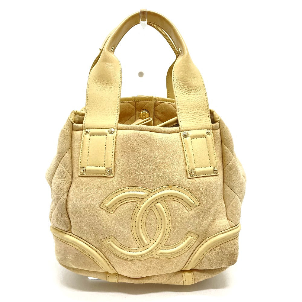 CHANEL Handbag Mouton / Leather Beige x Gold Metal CC COCO Mark Mokomoko Women Used Authentic