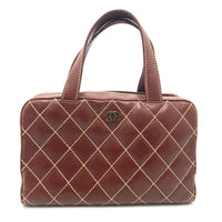 CHANEL Handbag Calfskin Brown CC COCO Mark Wild stitch Women Used Authentic