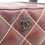 CHANEL Handbag Calfskin Brown CC COCO Mark Wild stitch Women Used Authentic