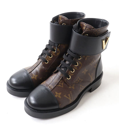 LOUIS VUITTON boots Monogram canvas Brown x black 35 1/2