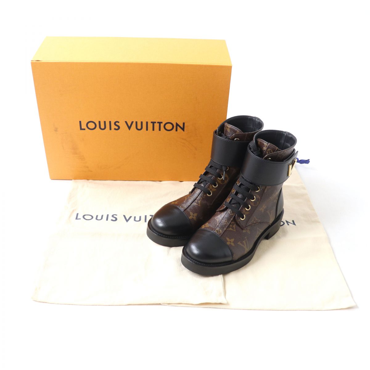 LOUIS VUITTON boots Monogram canvas Brown x black 35 1/2