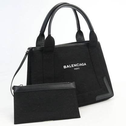 BALENCIAGA 339933 Navy Cabas Small Tote Bag Cotton canvas black Women