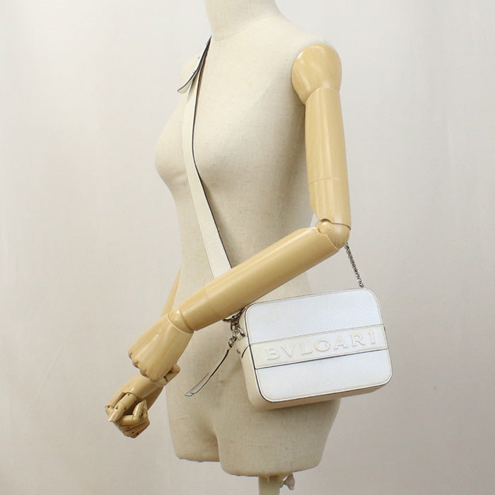 BVLGARI Logo Shoulder Bag Diagonal crossbody Calfskin White Women