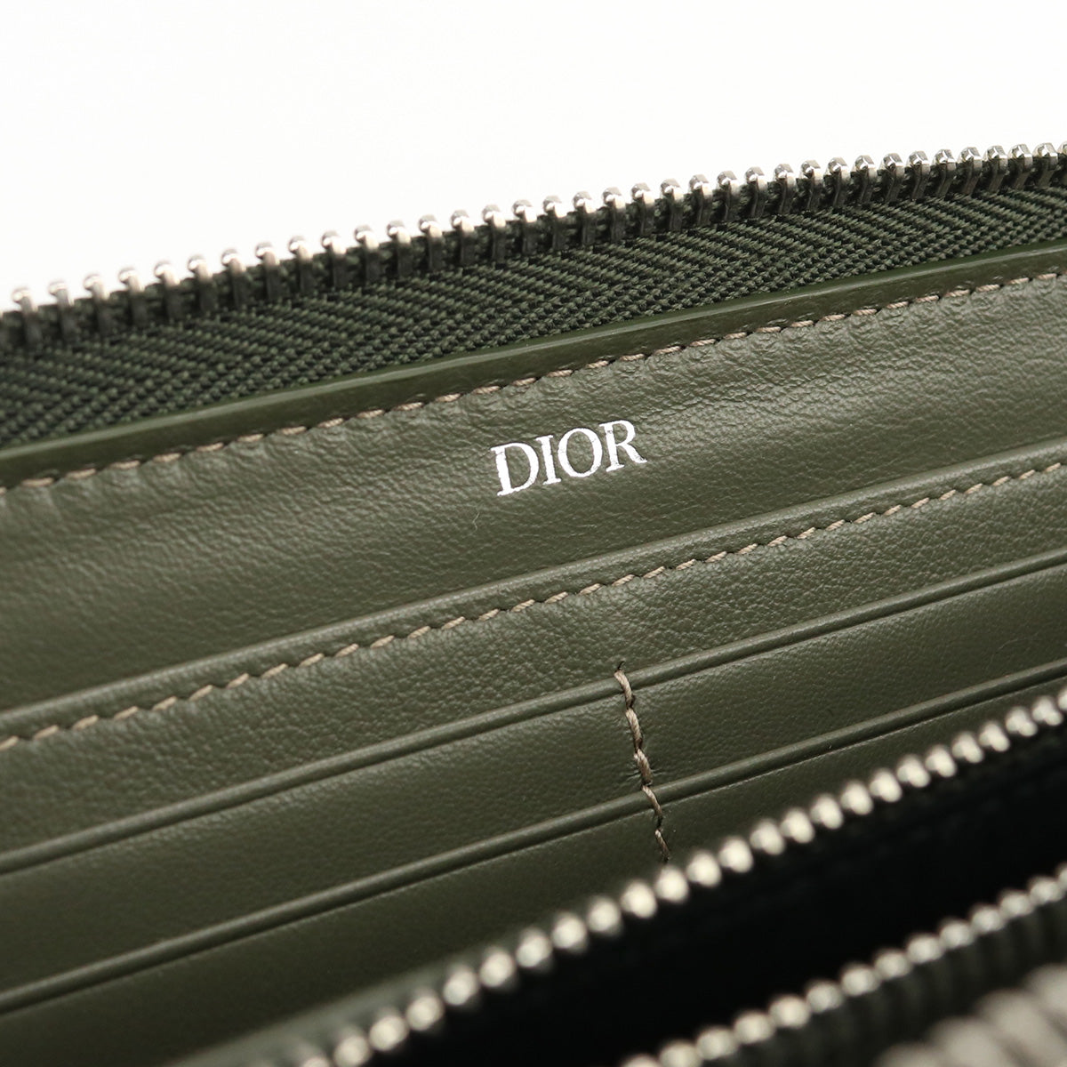 Christian Dior Long zip wallet CD Icon PurseZip Around Calfskin/Grained calfskin khaki mens