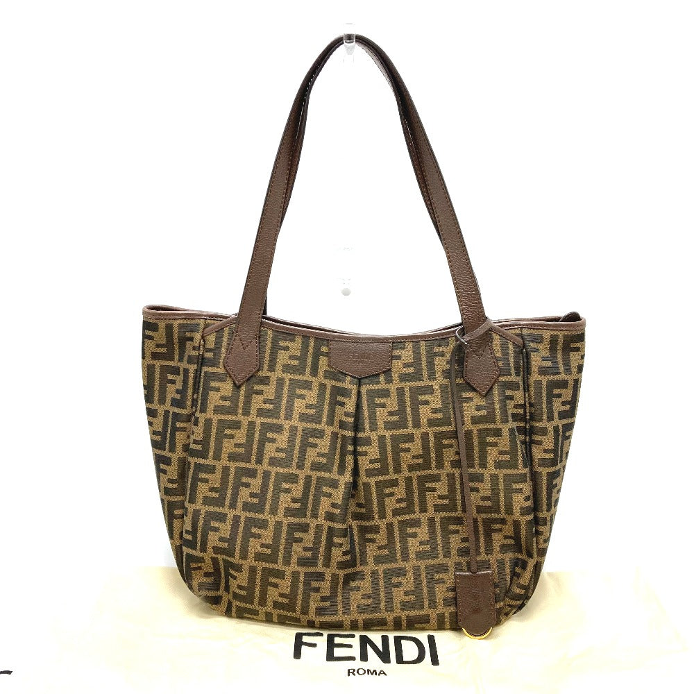 FENDI Tote Bag Bag Shoulder Bag Zucca FF pattern Shoulder Leather / canvas 8BH268 Brown Women Used Authentic