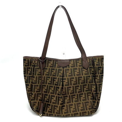 FENDI Tote Bag Bag Shoulder Bag Zucca FF pattern Shoulder Leather / canvas 8BH268 Brown Women Used Authentic