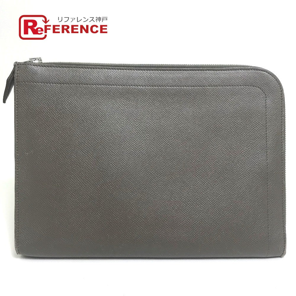 HERMES Clutch bag bag business bag L-shaped fastener Zip computer Epsom Gray unisex(Unisex) Used Authentic