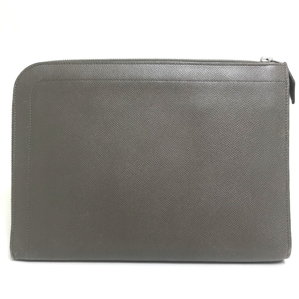 HERMES Clutch bag bag business bag L-shaped fastener Zip computer Epsom Gray unisex(Unisex) Used Authentic